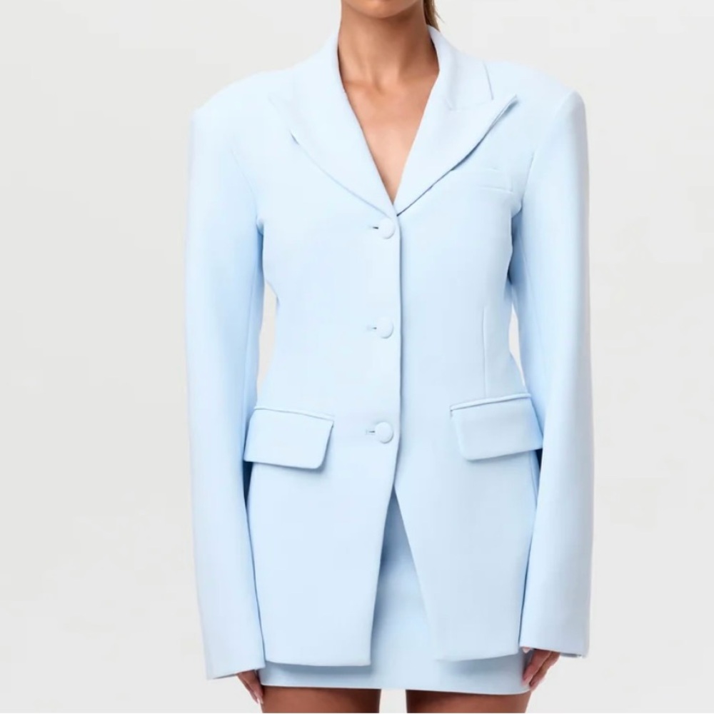 naked wardrobe Light Blue Tailored Blazer and Skirt Set
